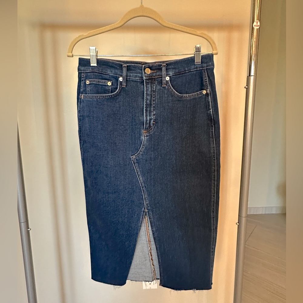 Veronica Beard Breves Midi Skirt, Washed Oxford, Dark Denim, NWT 6